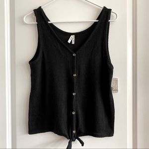 NWT Black tie-front button down tank